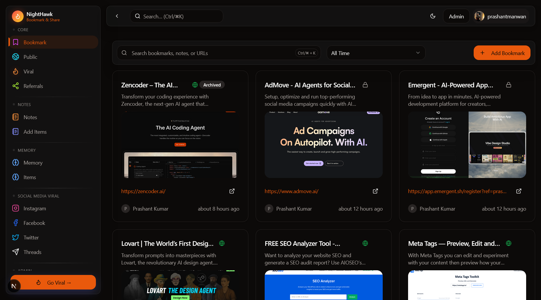 Nighthawk App Demo - Dashboard Interface
